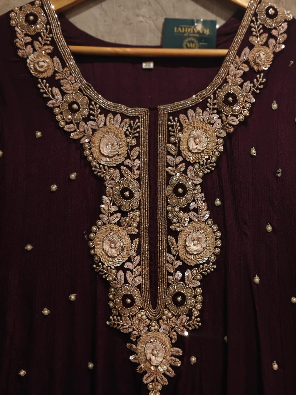 Purple Anarkali Chinnon Hand Embroidery Kurtha 567