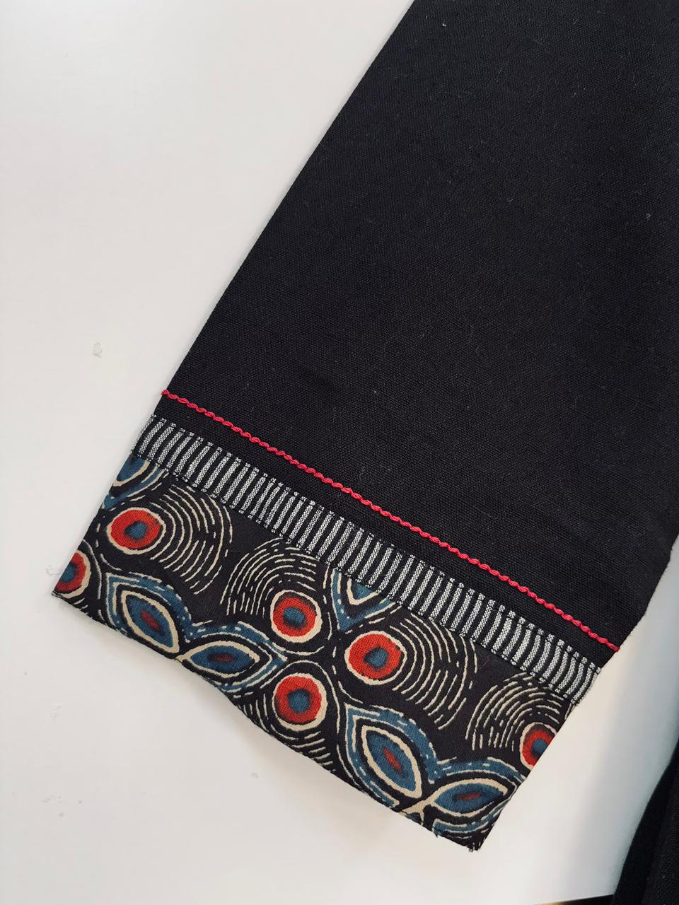 Black Linen Cotton Airline Cord Set kurtha 252