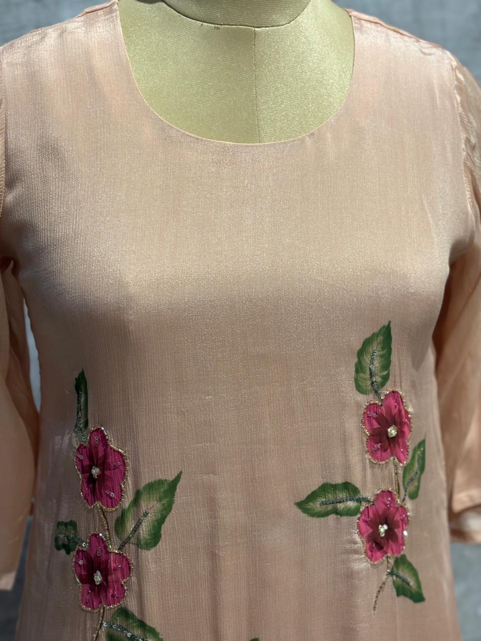 Beige Hand Embroidery Crepe Airline Kurtha 765