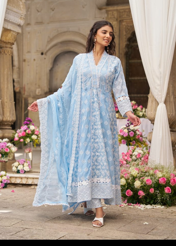 Sky Blue Cotton Airline Hakkoba Work Kurtha 459