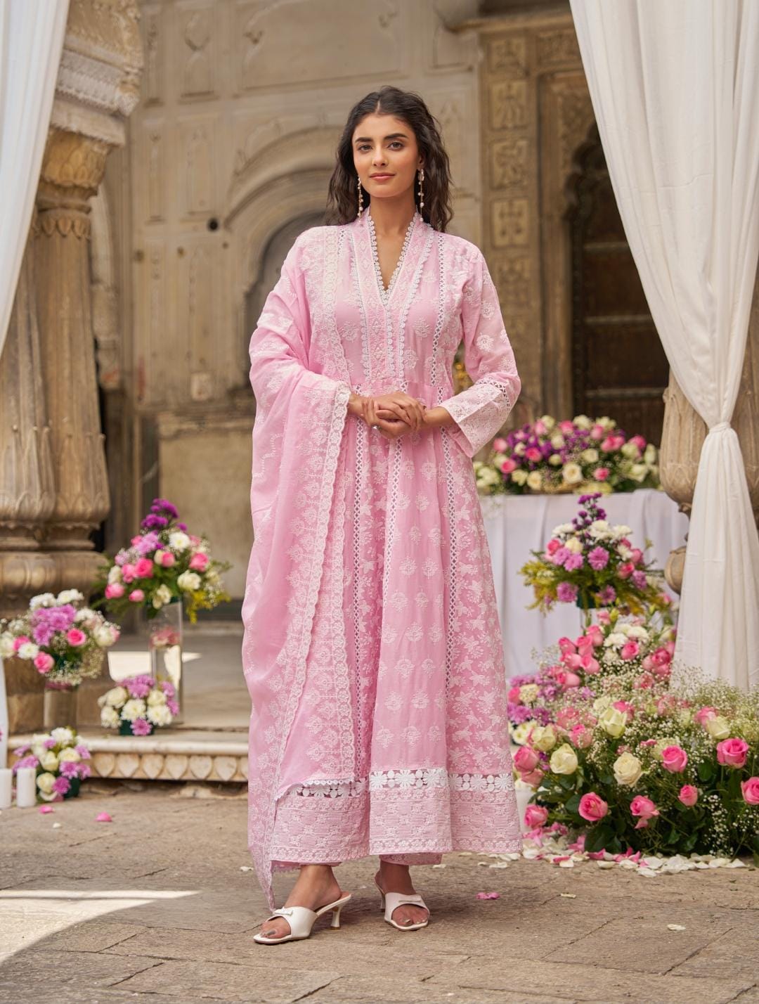 Pink Cotton Airline Hakkoba Work Kurtha 459