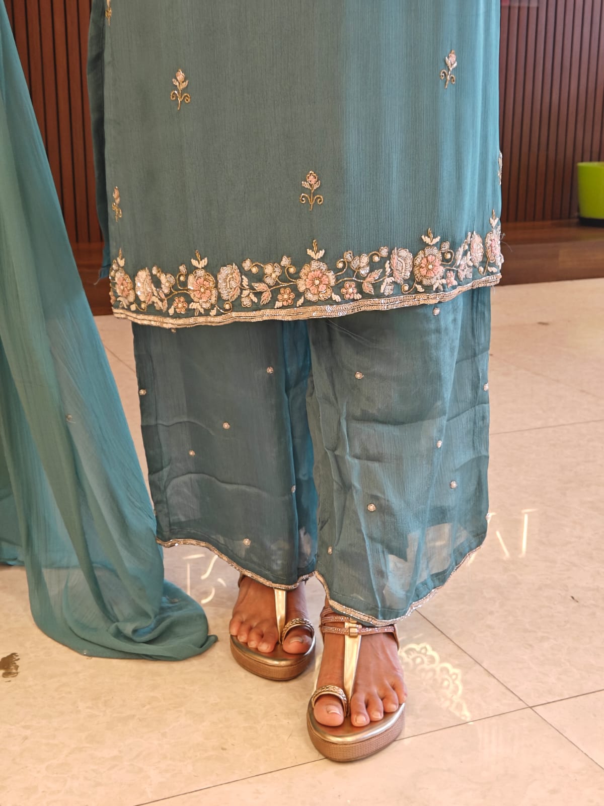 "Boomi" Sea Blue Designer Hand Embroidery Sharara party Kurtha set 301