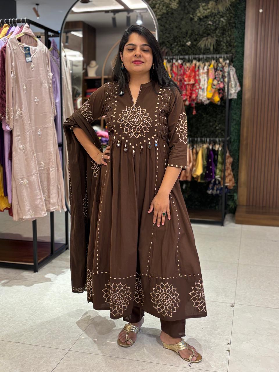 Brown mul Cotton Anarkali Kurtha 389