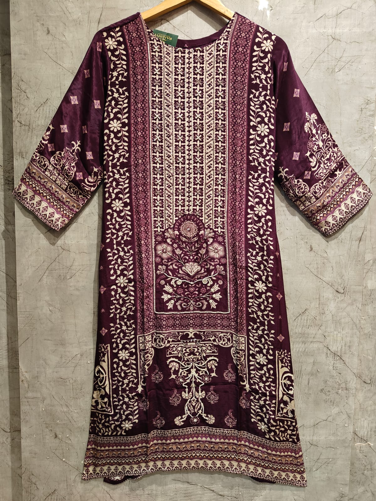 Purple Digital Print Handwork Crepe Kurtha 533