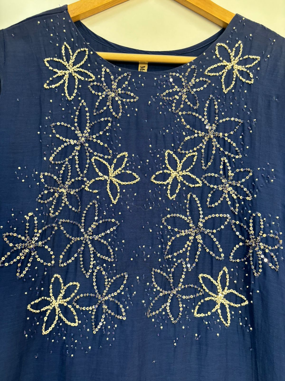 Blue Mul Chanderi Hand Embroidery Work Straight Fit Kurtha 483