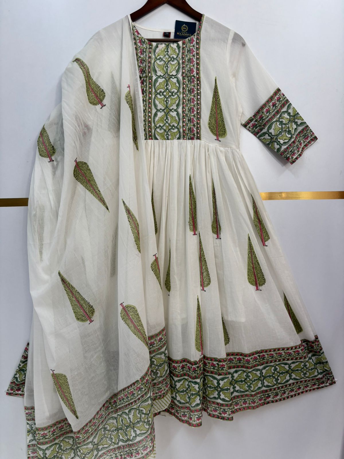 White Mul Cotton Block Print Anarkali Kurtha 98