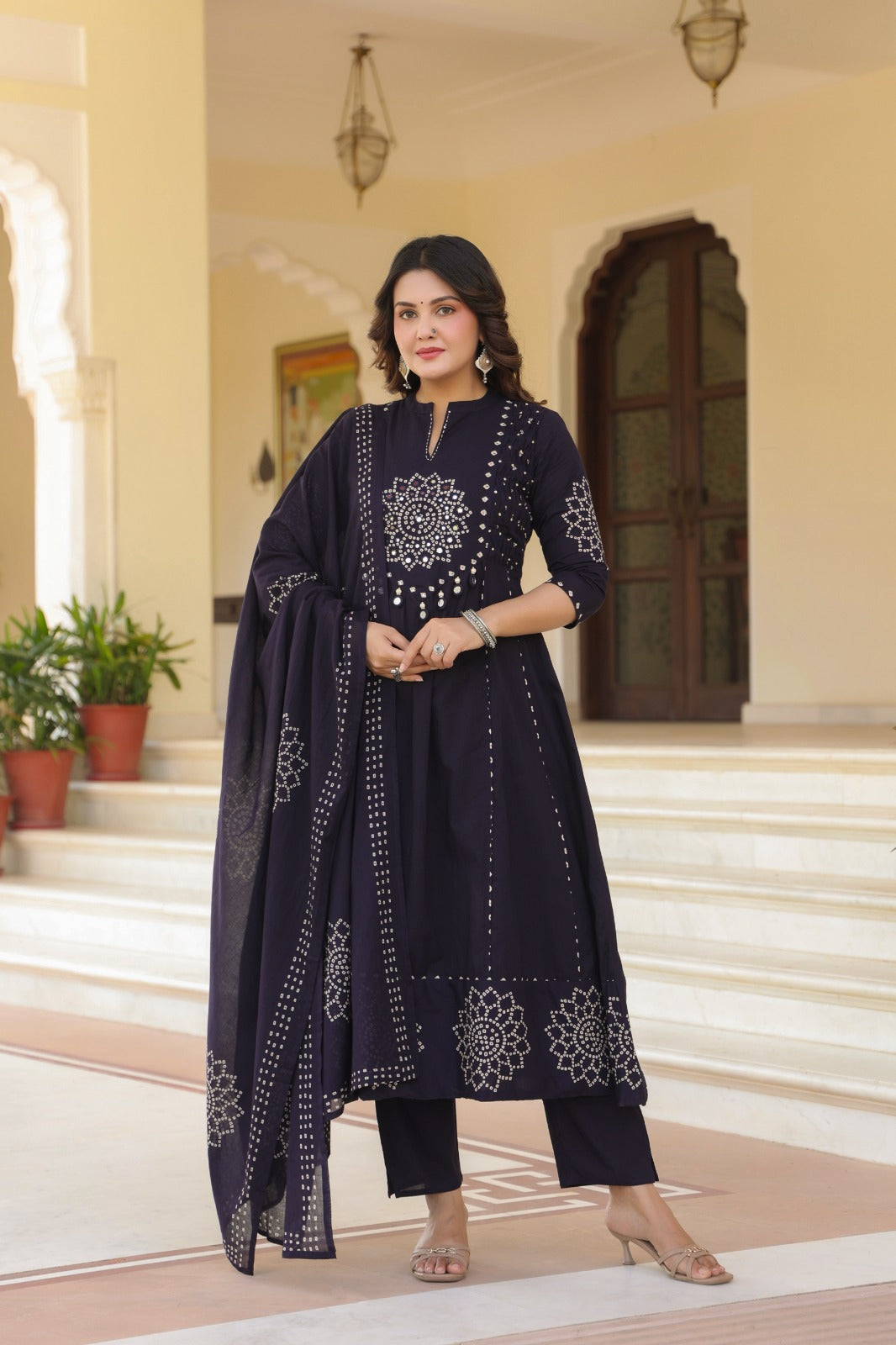 Blue Cotton Hand Embroidery Straight Kurtha 389