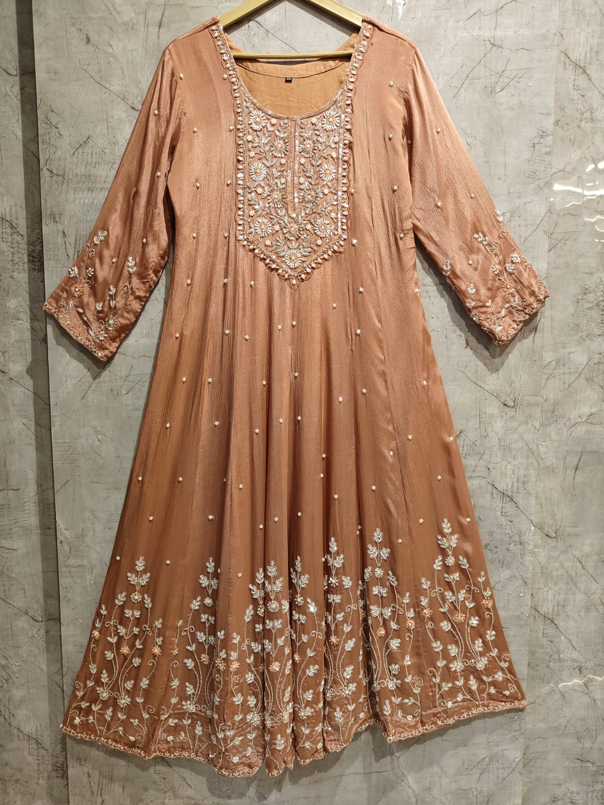 Anarkali chinnon handwork party ware Kurtha 567