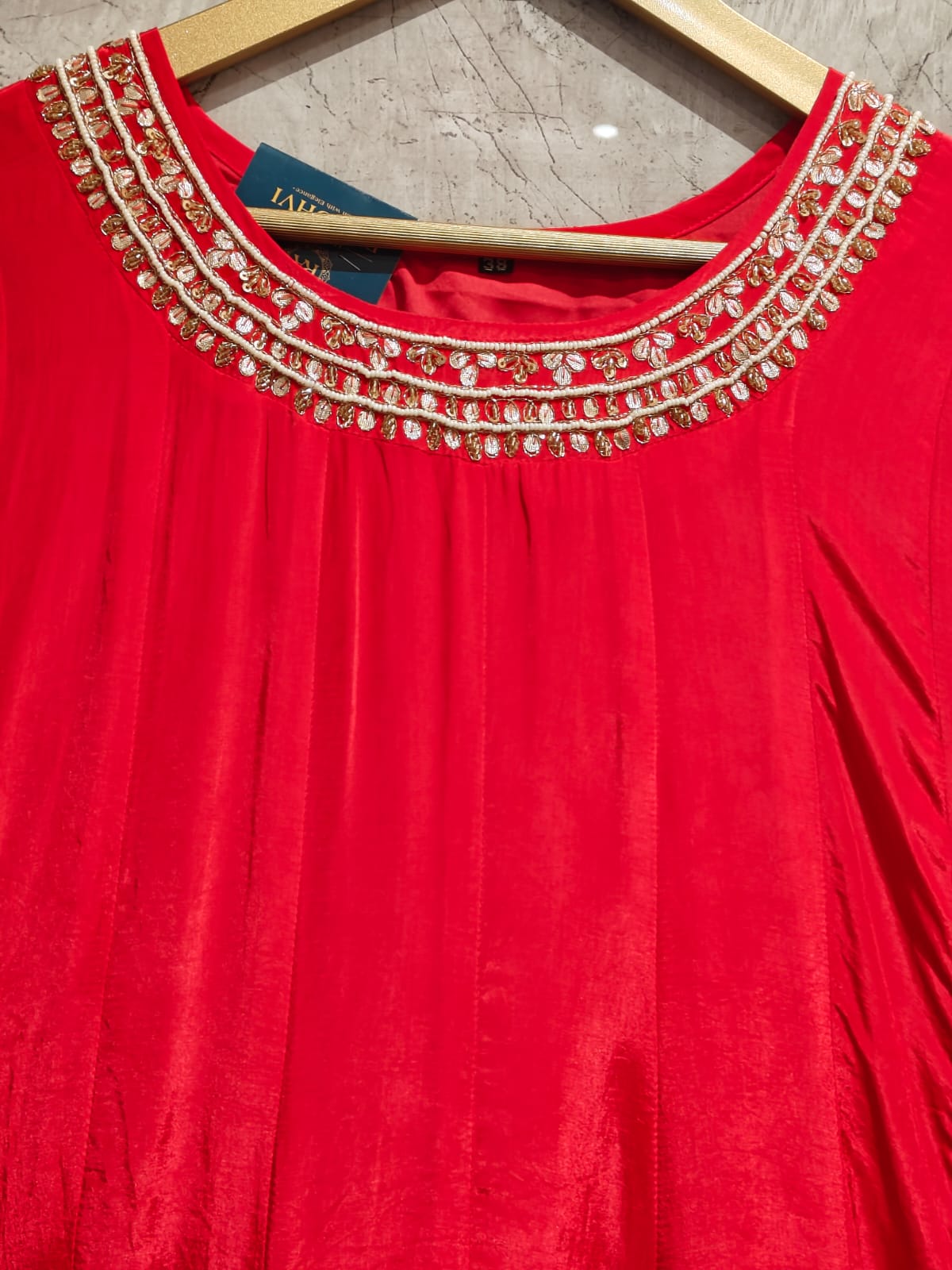 Dark Pink Crepe Hand Work Airline Kurtha 992