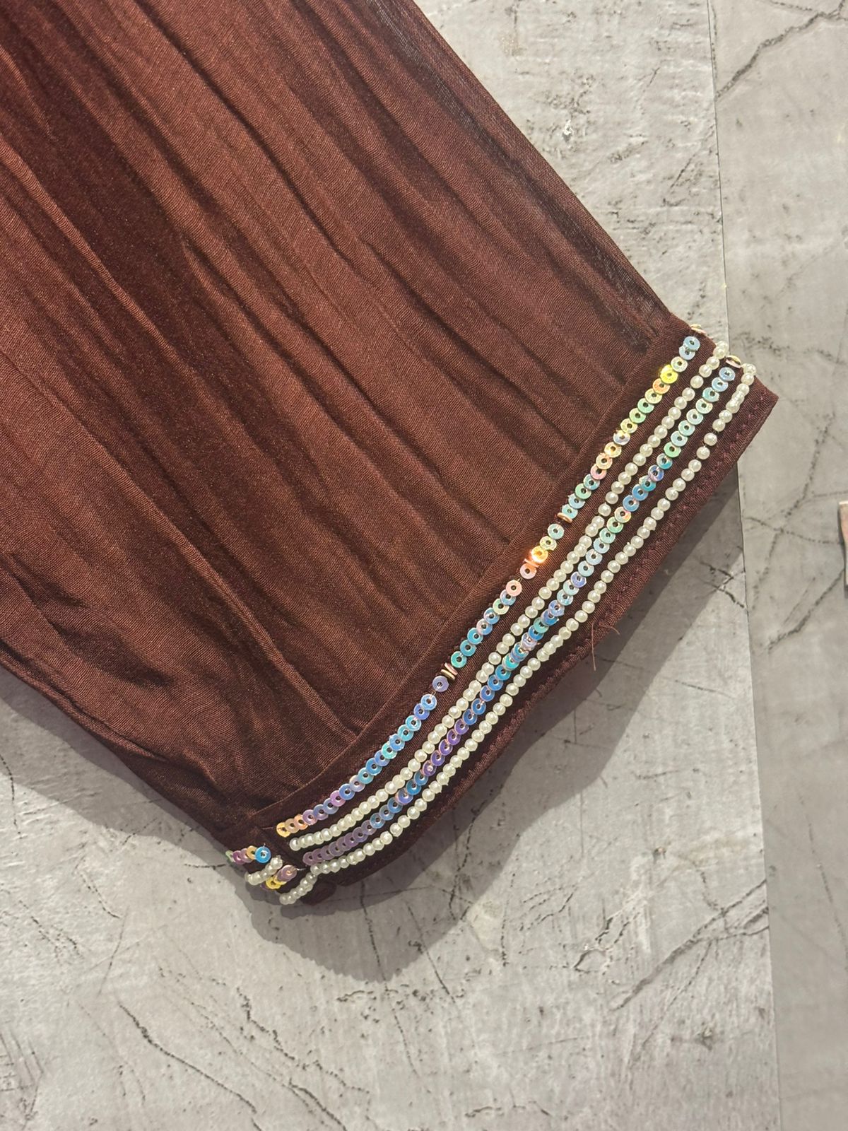 Brown Mul Chanderi Hand Embroidery Anarkali Kurtha 999