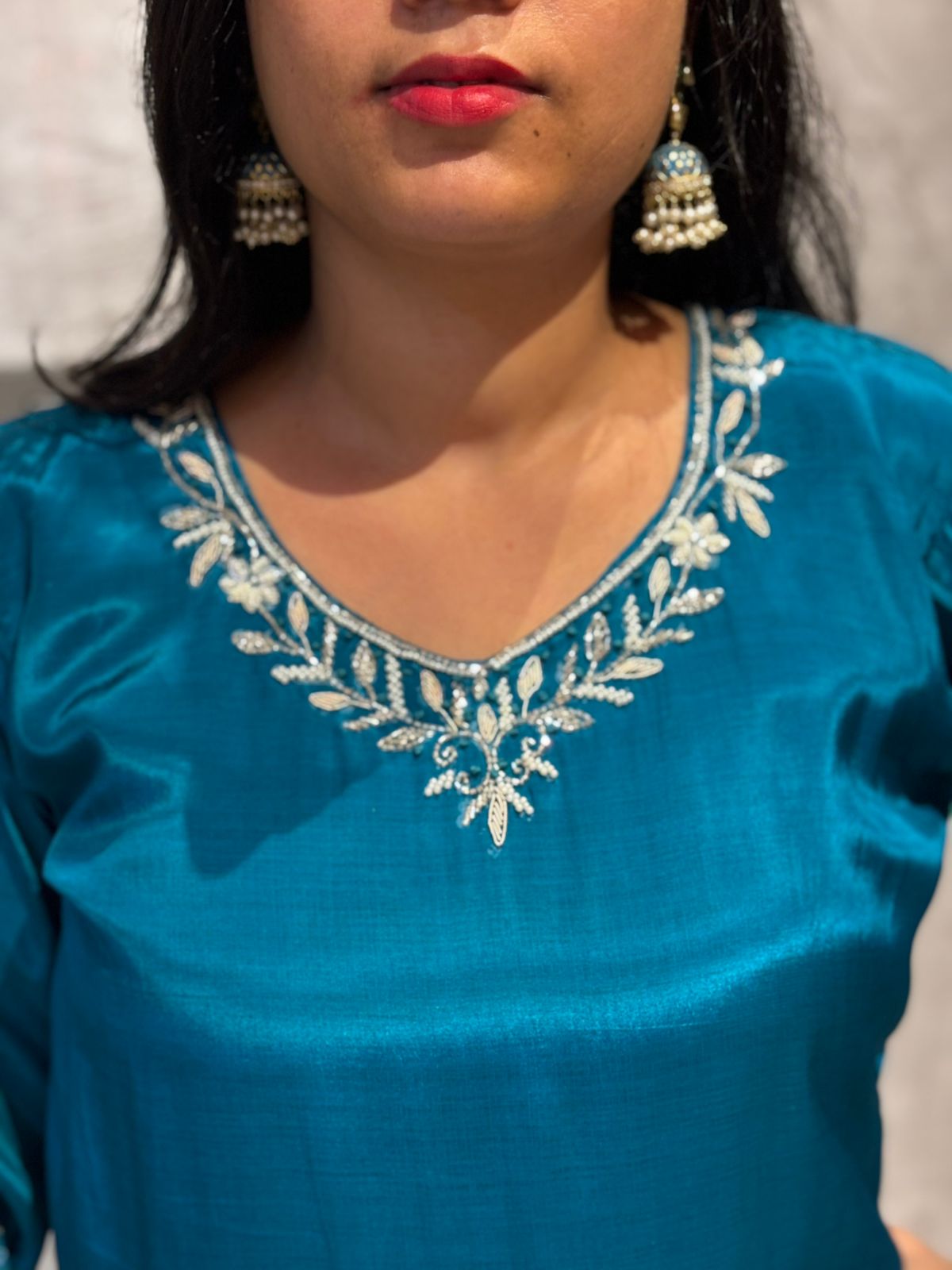 Navy Blue Digital Print Crepe Kurtha 693