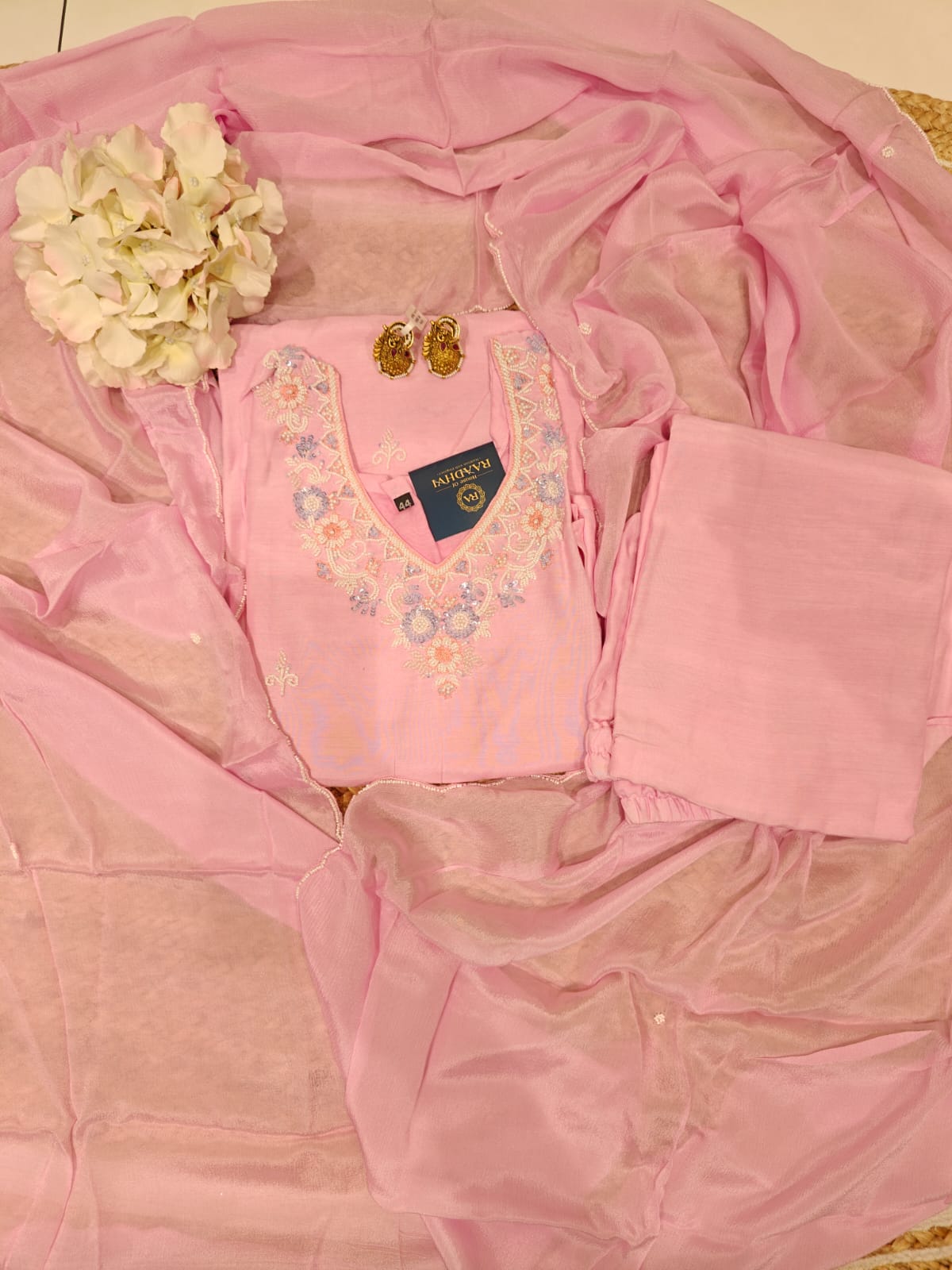 Baby Pink  Dola silk Kurtha with banarasi Dupatta