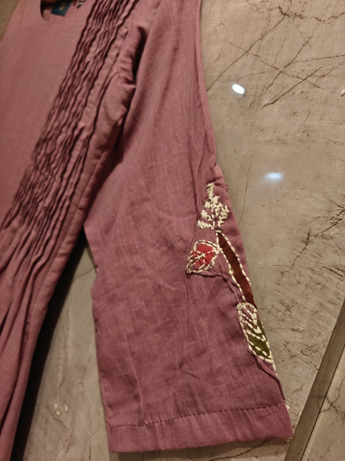 Lavender Cotton Thread Embroidery Airline Kurtha 205