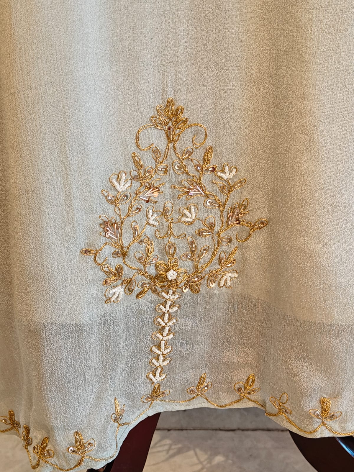 Sky Blue Airline Chinnon Hand Embroidery Kurtha 513