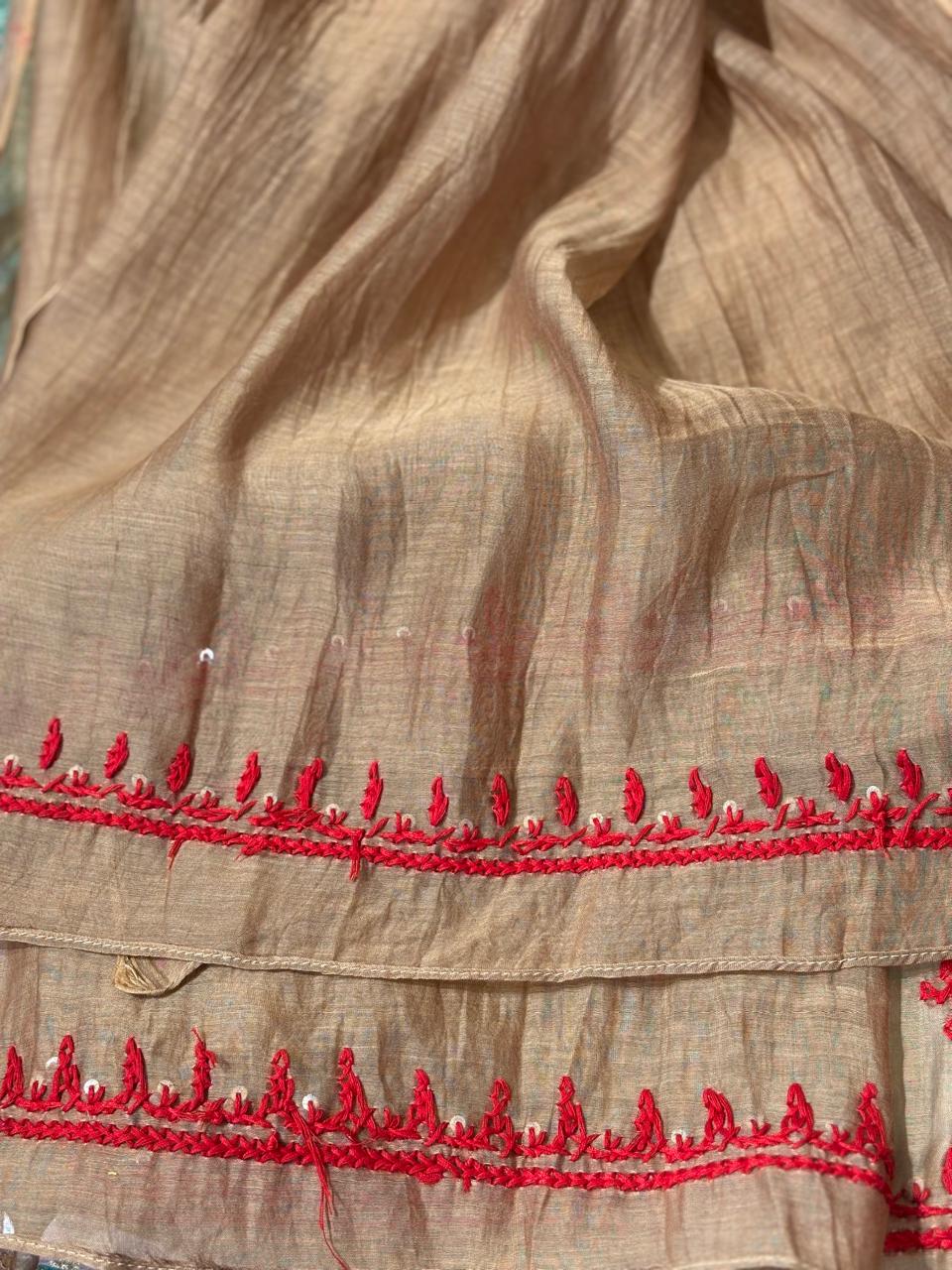 Light Brown Mul Chanderi Hand Embroidery Airline Kurtha 935