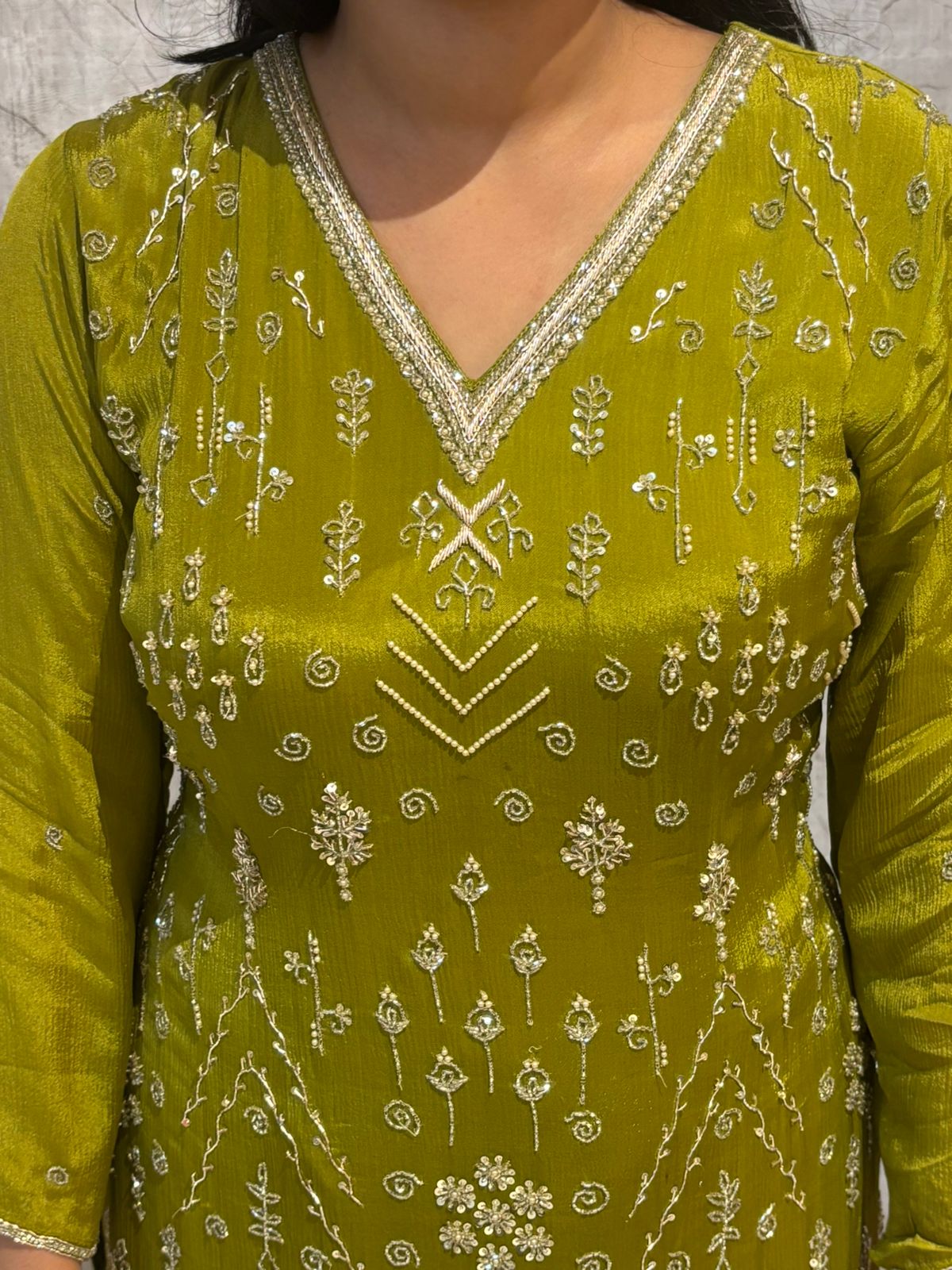 "Boomi" Lime Green Designer Hand Embroidery Sharara party Kurtha set 301