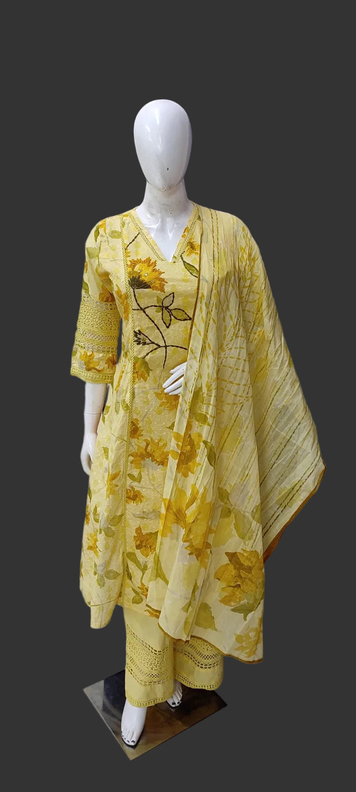 Yellow Cotton Airline Hacoba Work Kurtha