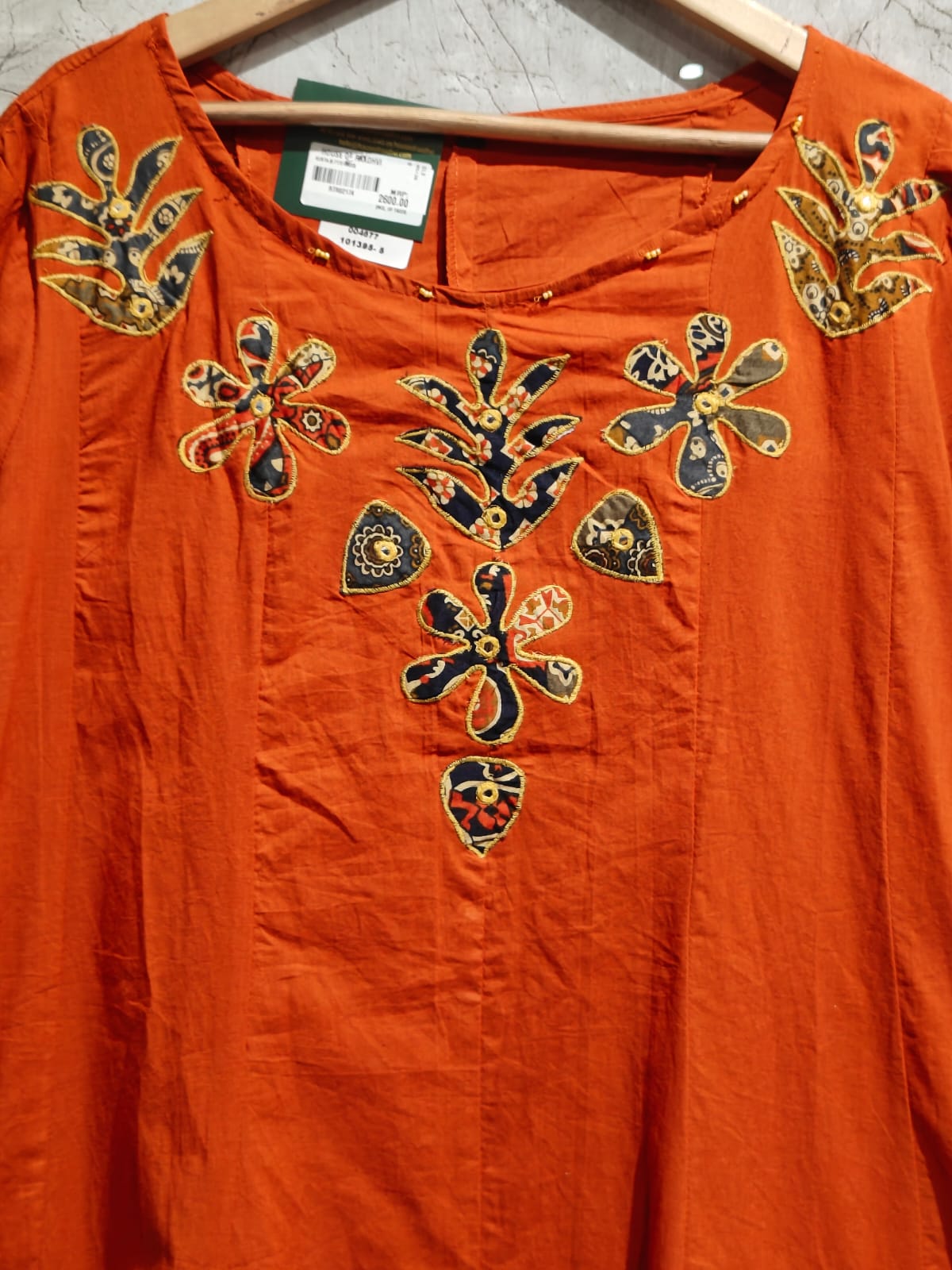 Orange Cotton Hand Embroidery ANRAKALI Kurtha 389