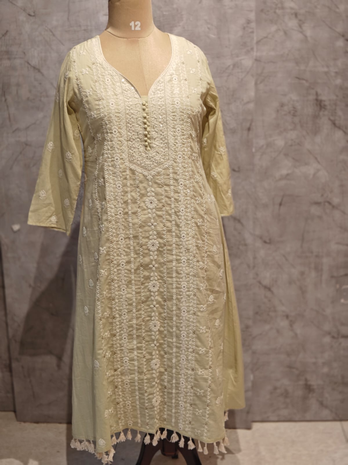 Lemon Yellow Cotton Hakkoba Work Airline Kurtha 459