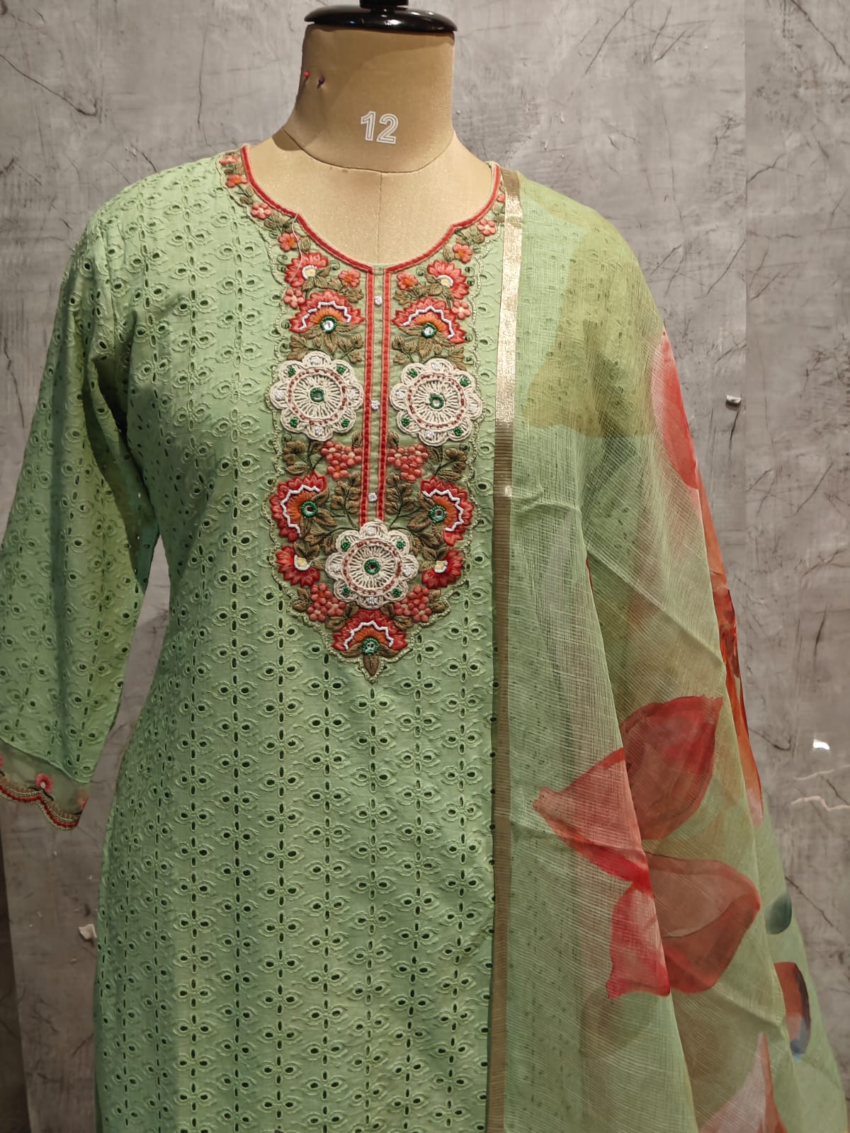 Green Cotton  Chikankari Kurtha  151