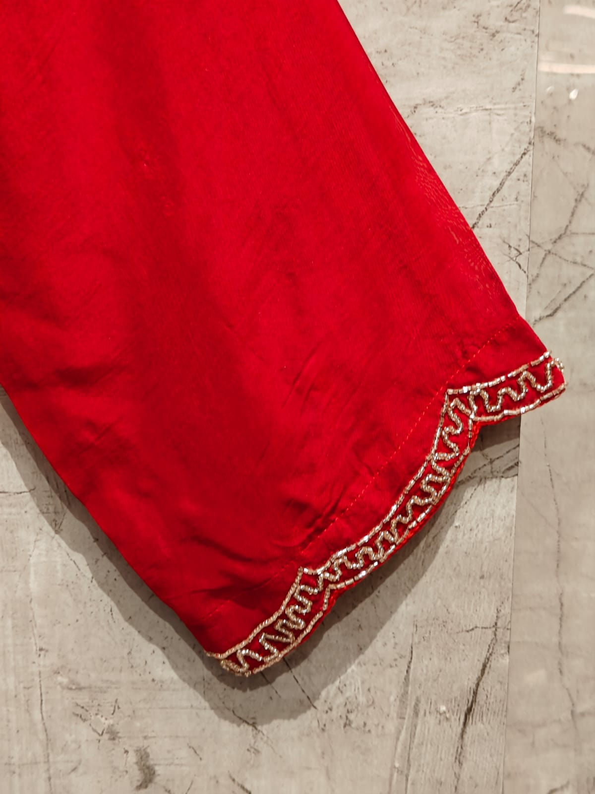“Pari" Red chinnon handwork party ware Kurtha set