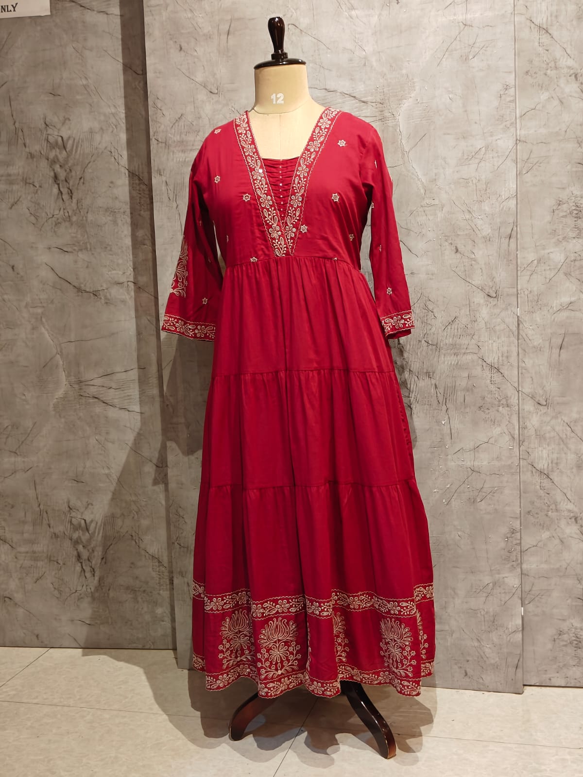 Pink Cotton Thread Embroiedry Anarkali  Kurtha