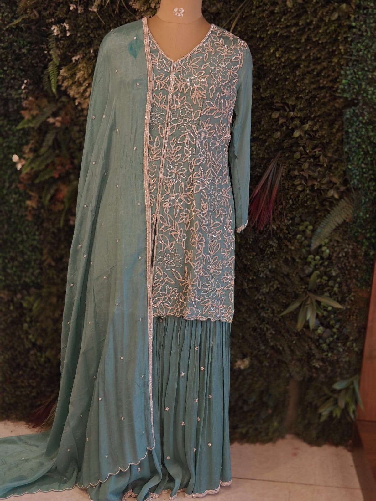 Blue Chinnon Hand Embroidery Sharara Kurtha 301