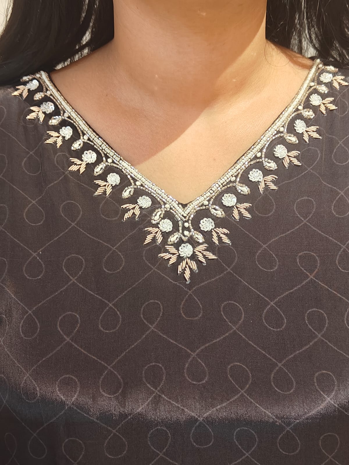 Black Digital Print Crepe Kurtha 693