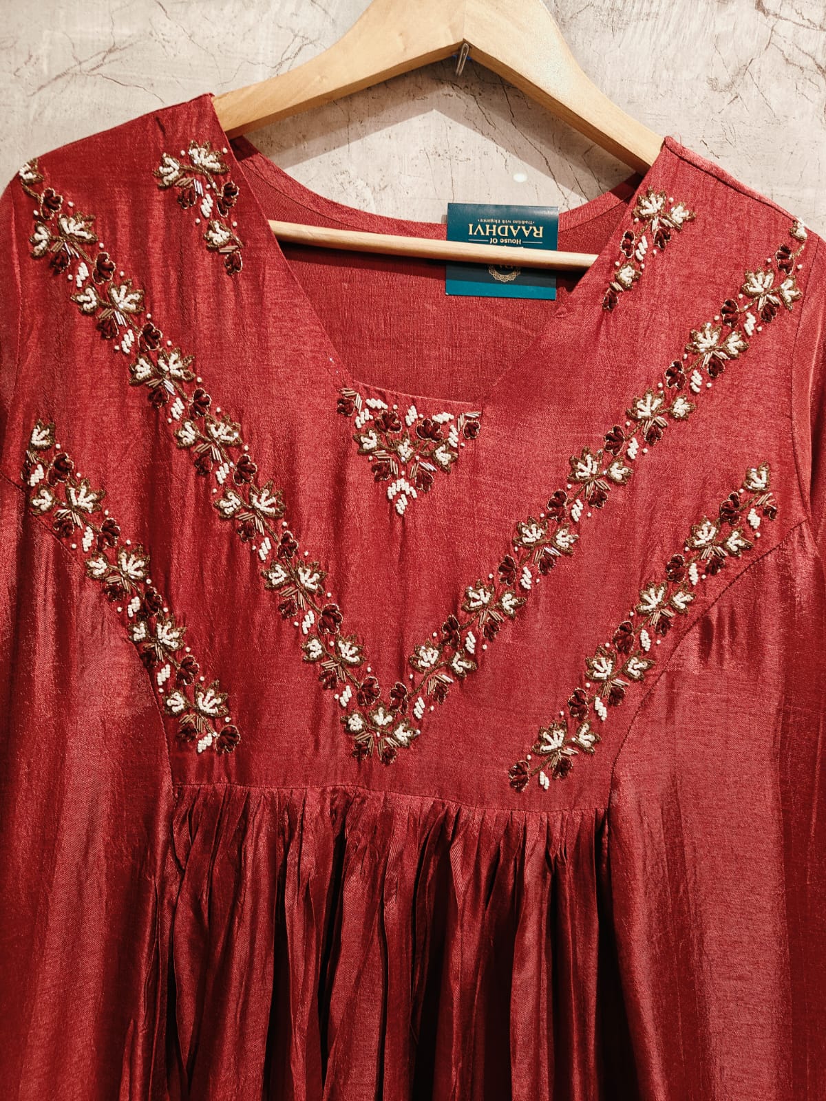 Maroon Mul Chanderi  Silk Anarkali Handwork Kurtha Set