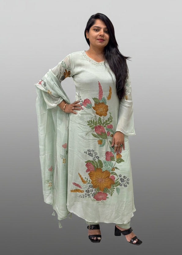 Green Airline Chinnon Hand Embroidery Kurtha 765