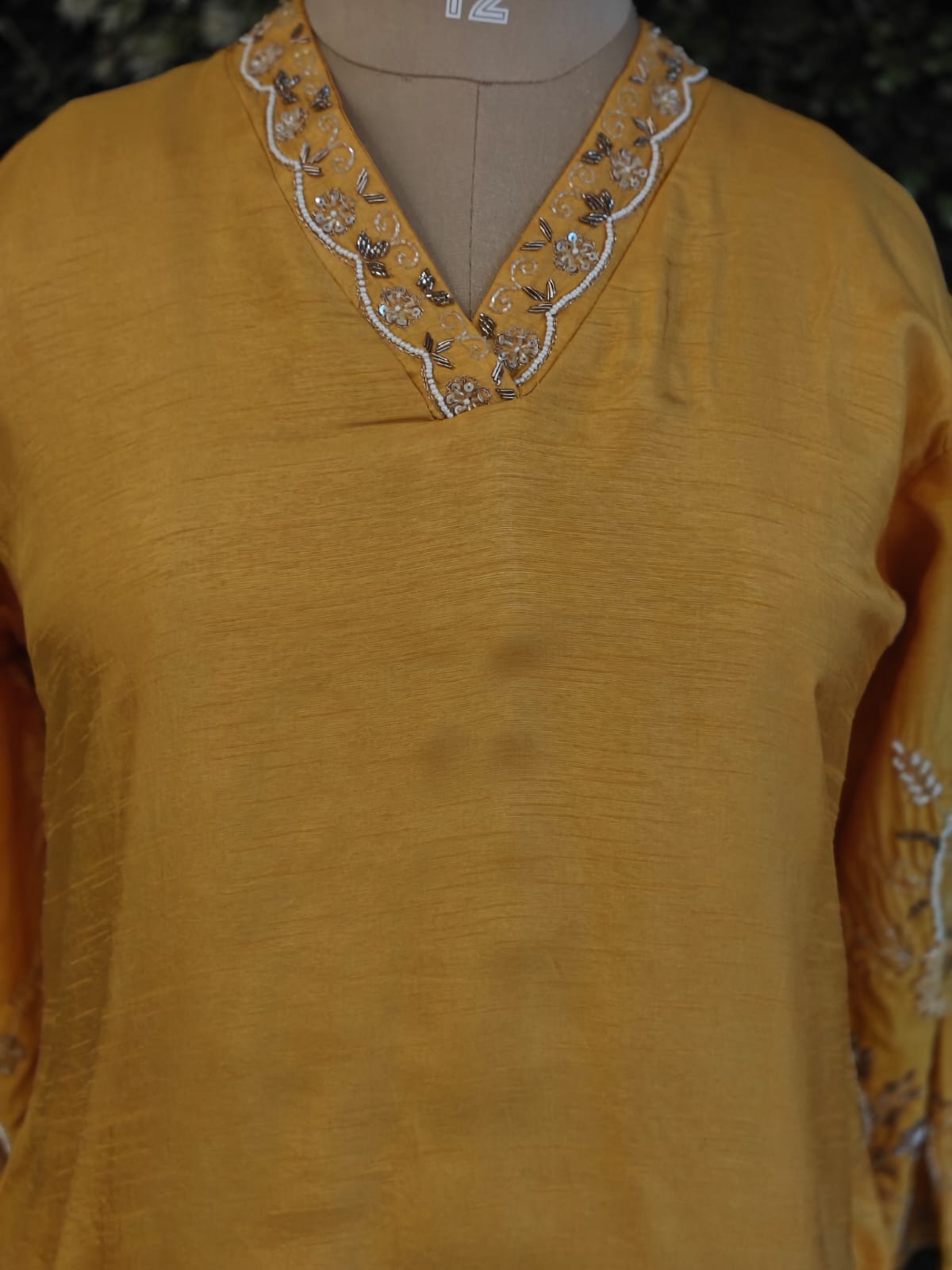 Yellow Dola Silk Handwork Straight Fit Kurtha 459