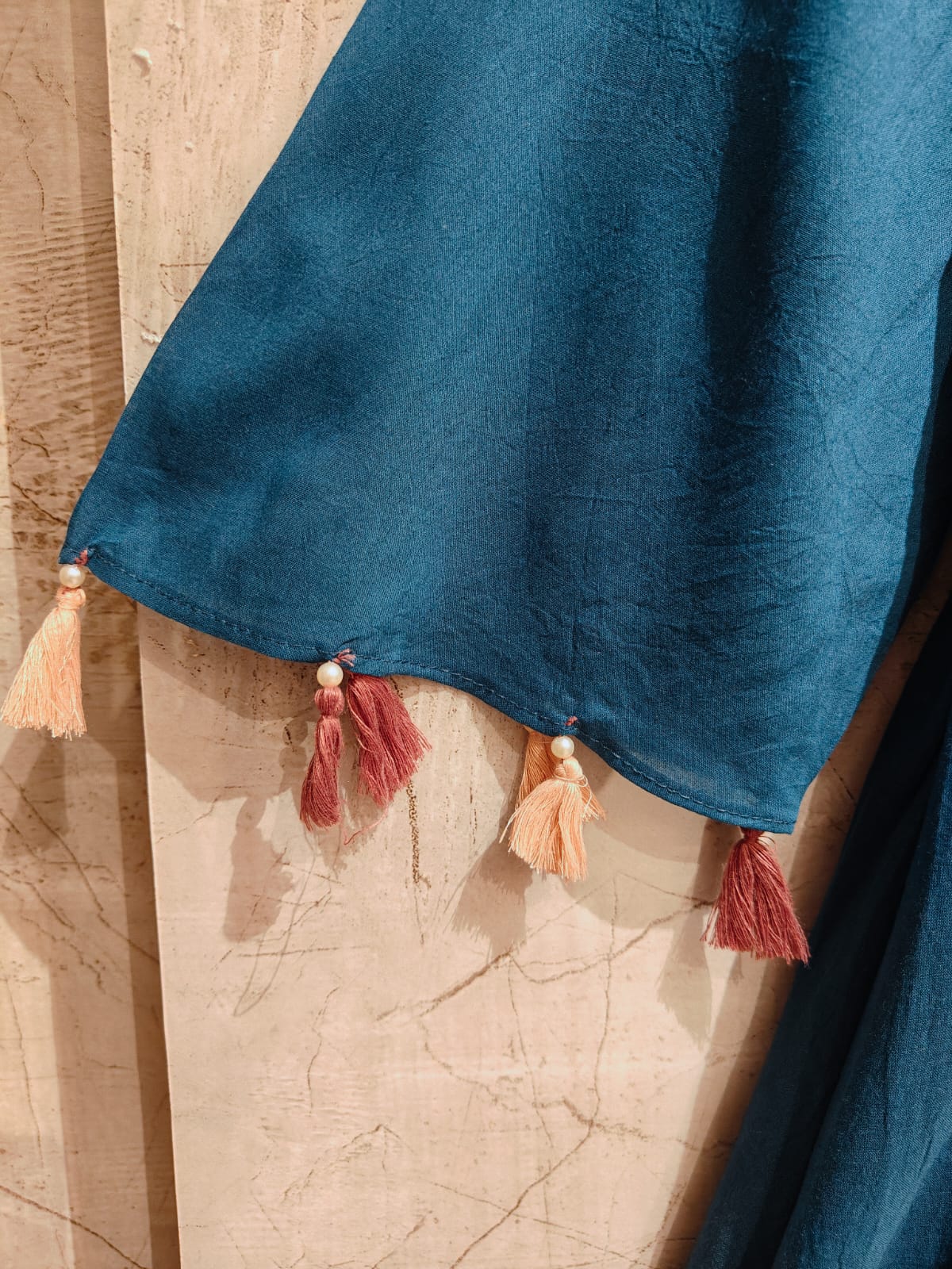 Royal Blue  Mul Chanderi Silk Anarkali Handwork Kurtha Set