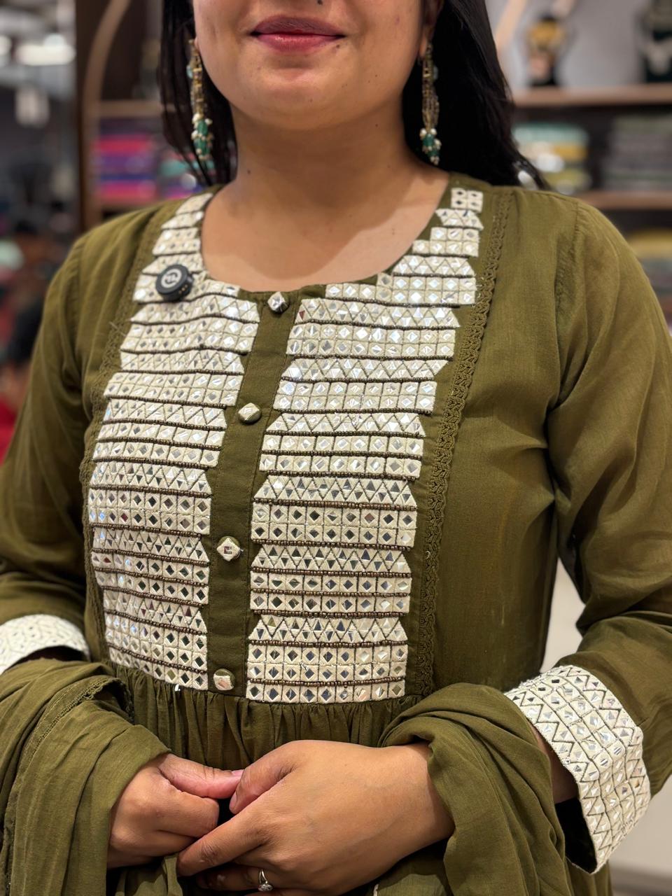 Mehendi Green Mul Cotton Anarkali Kurtha 329