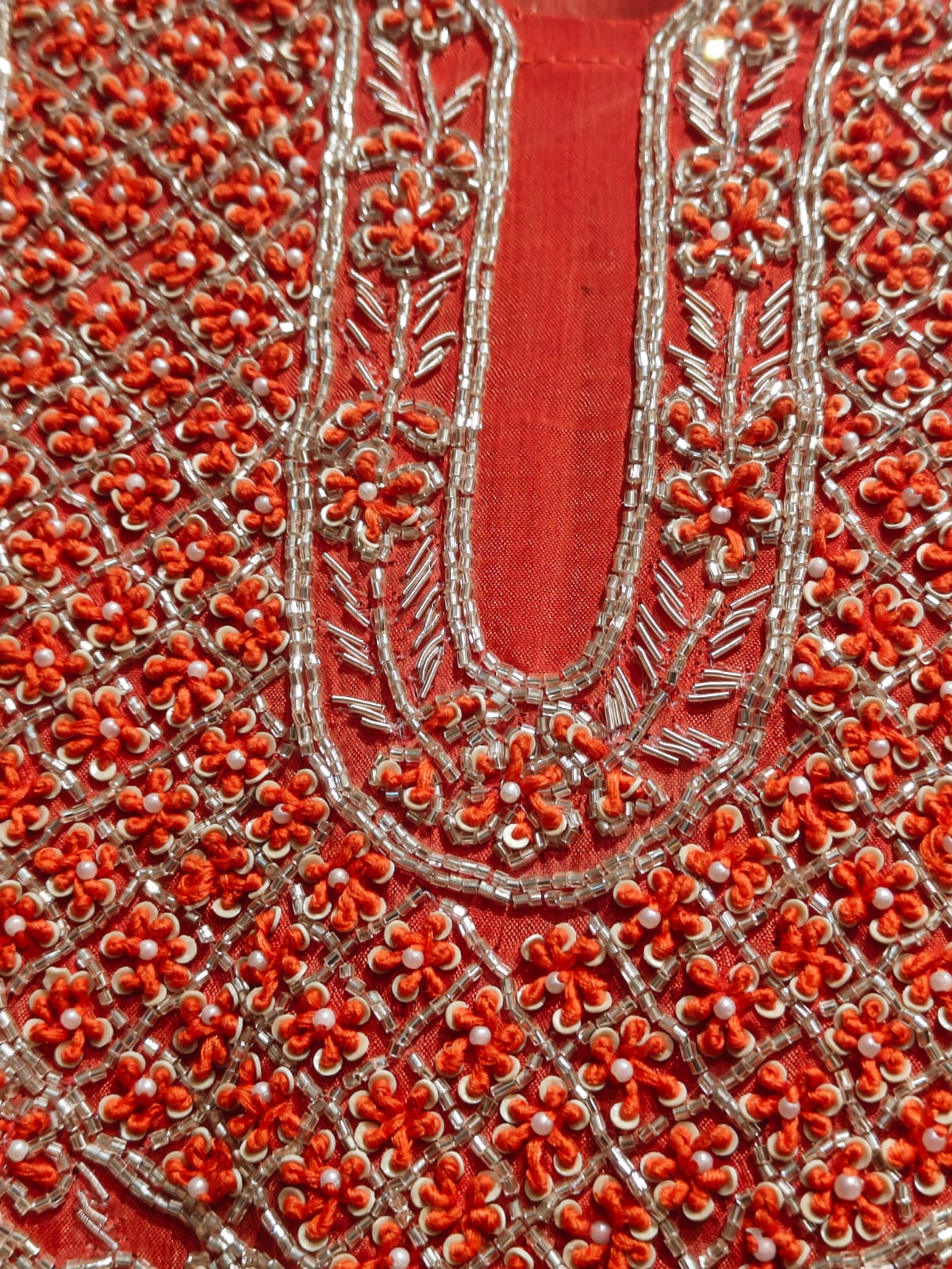 Red Chinnon Hand Embroidery Sharara Kurtha