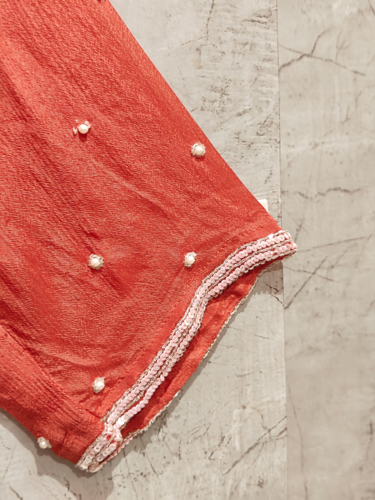 Brike Orange Chinnon Hand Embroidery Sharara Kurtha