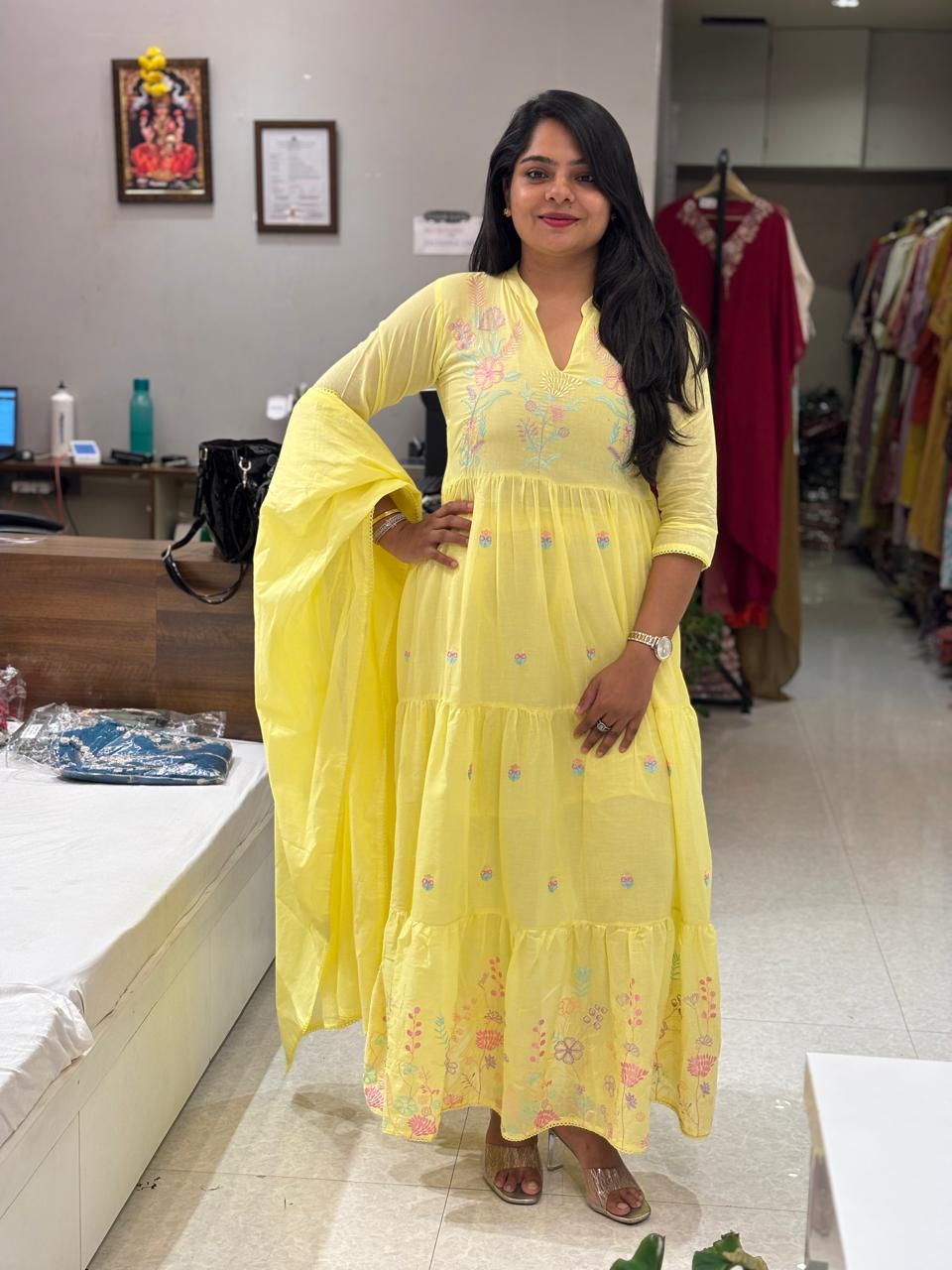 “Naya” Yellow Mul Cotton 3pcs Kurtha 120