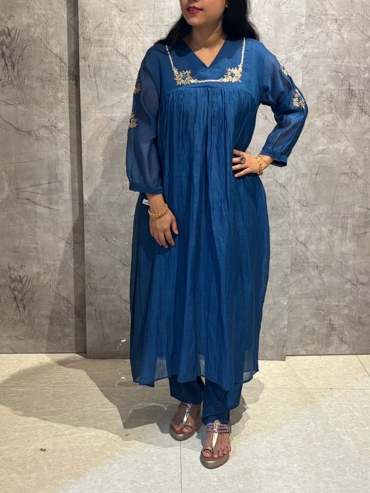 "Mia" Blue Mul Chanderi Cord Set