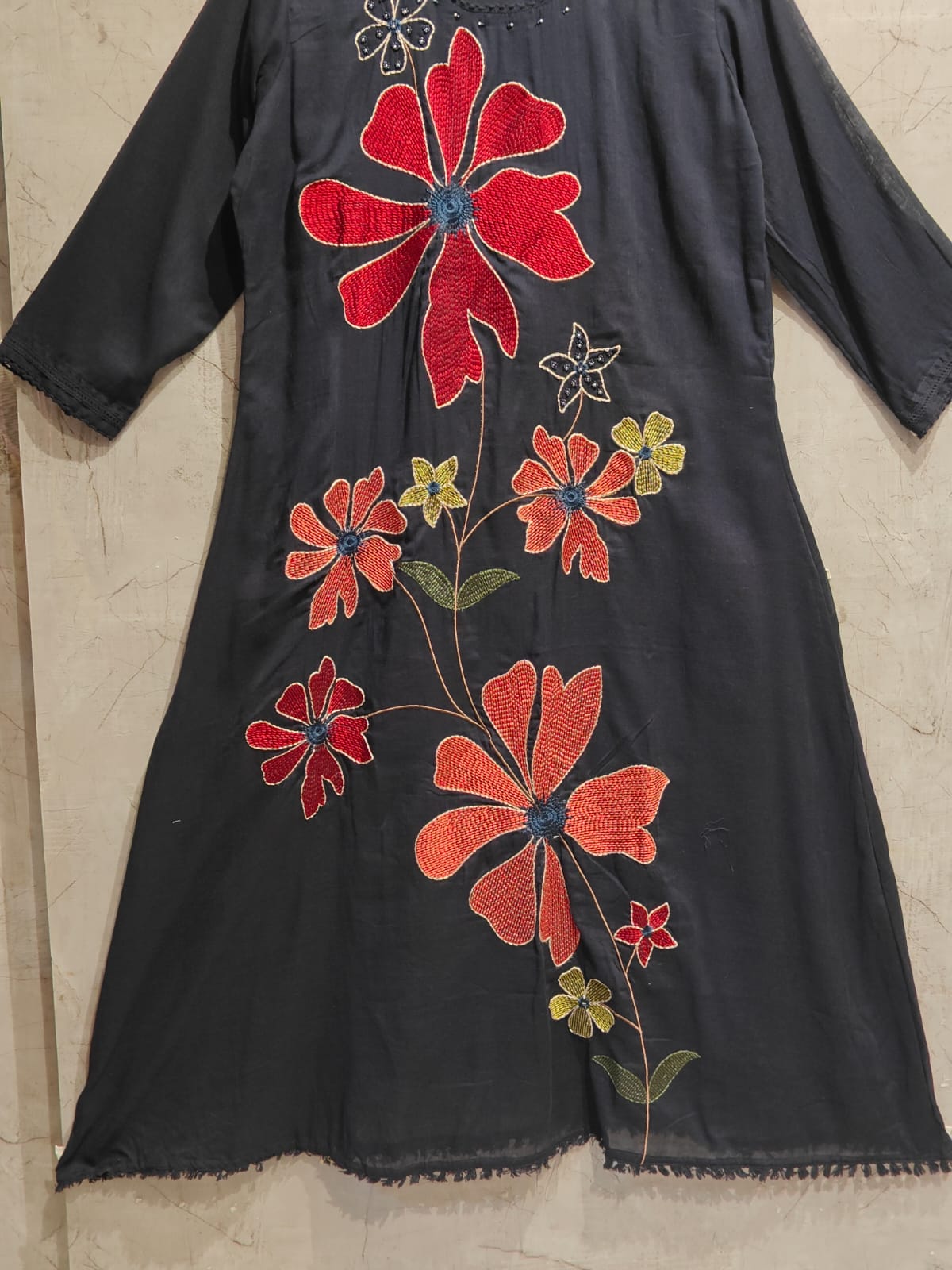 Black Cotton Hakoba Anarkali Kurtha  151