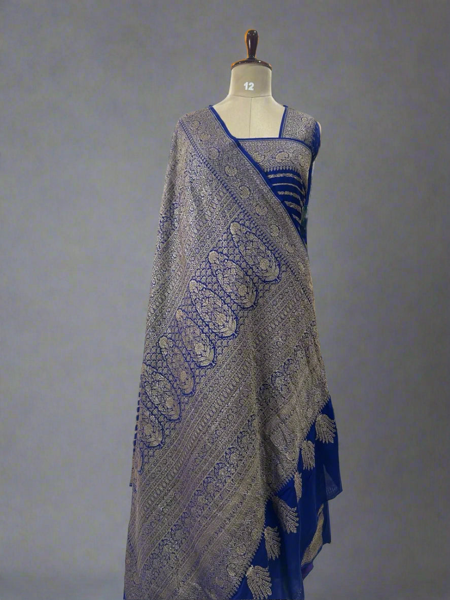 Blue stripes banarasi pure crepe saree