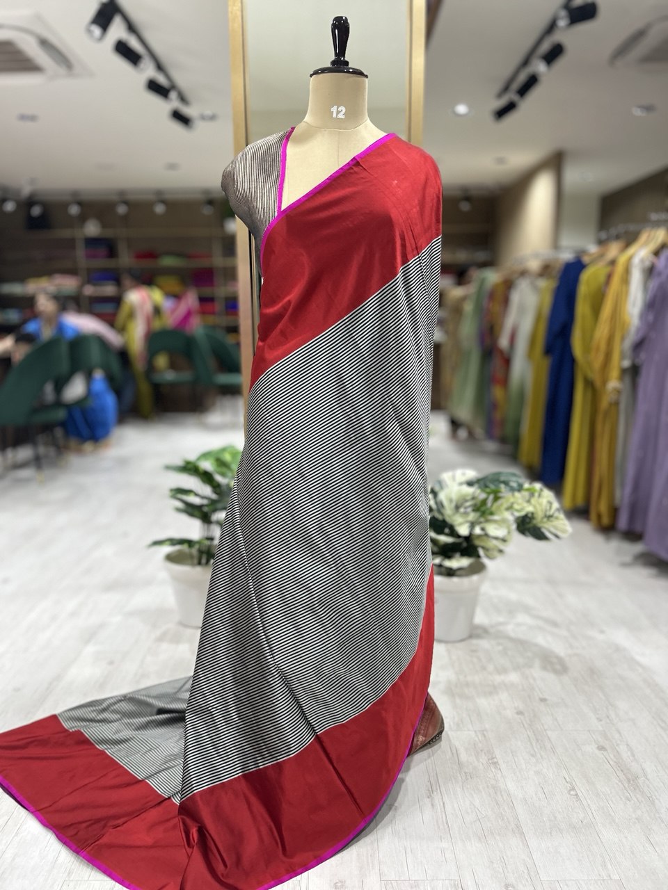 White n black stripes pure banaras exclusive silk saree