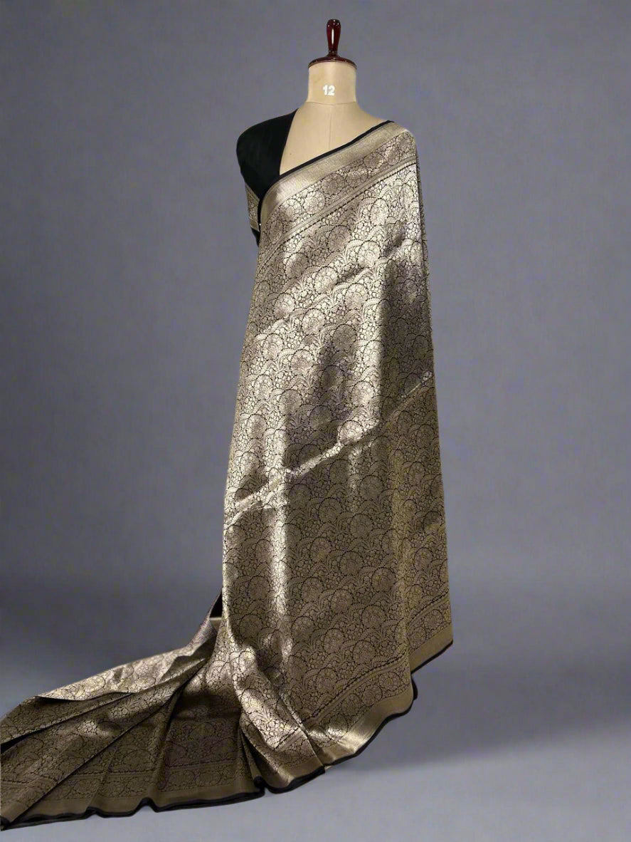 Black brocade pure banaras kathan exclusive silk saree