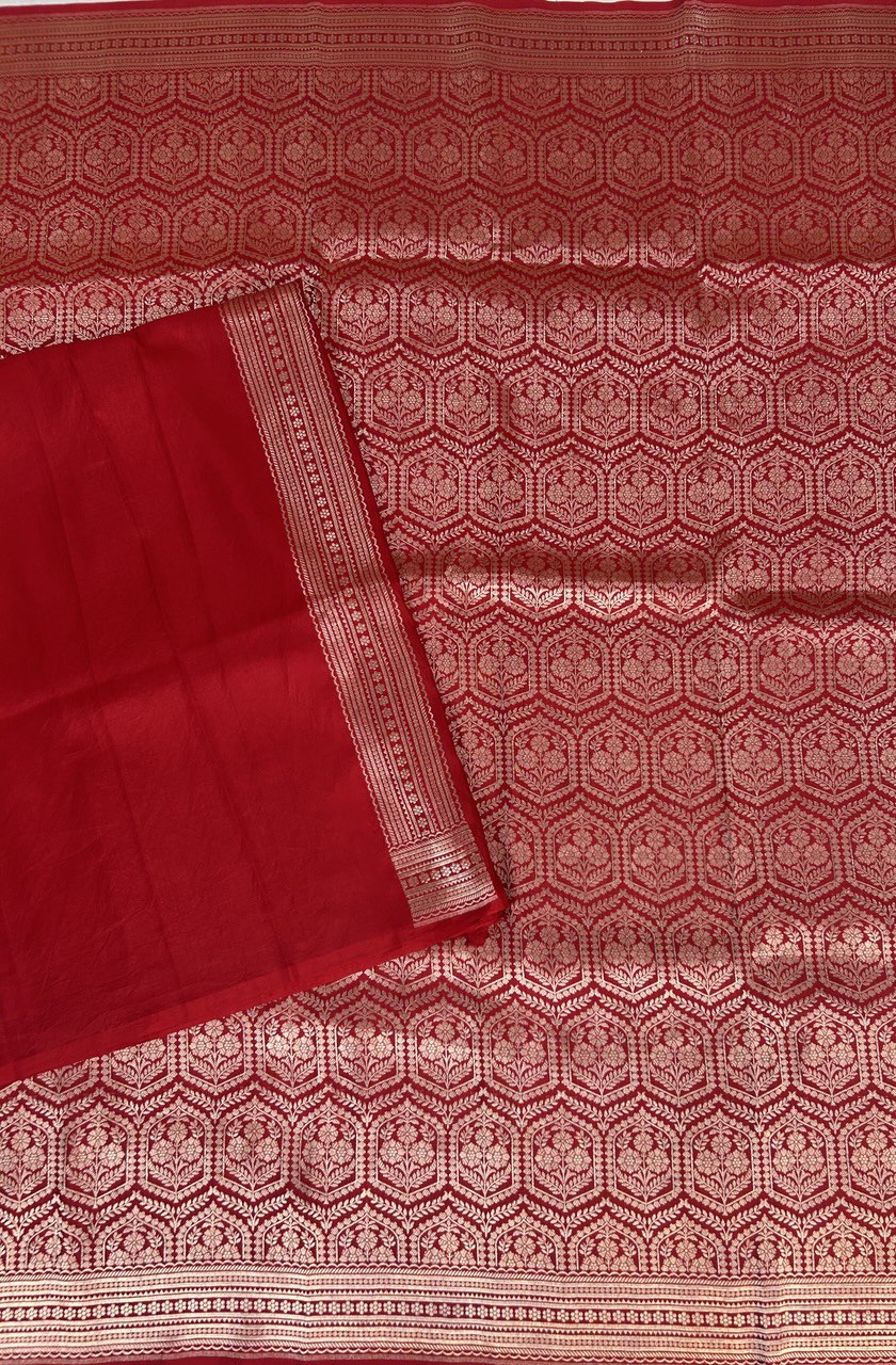 Red brocade pure banaras kathan exclusive silk saree