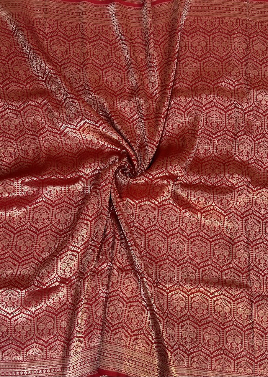 Red brocade pure banaras kathan exclusive silk saree