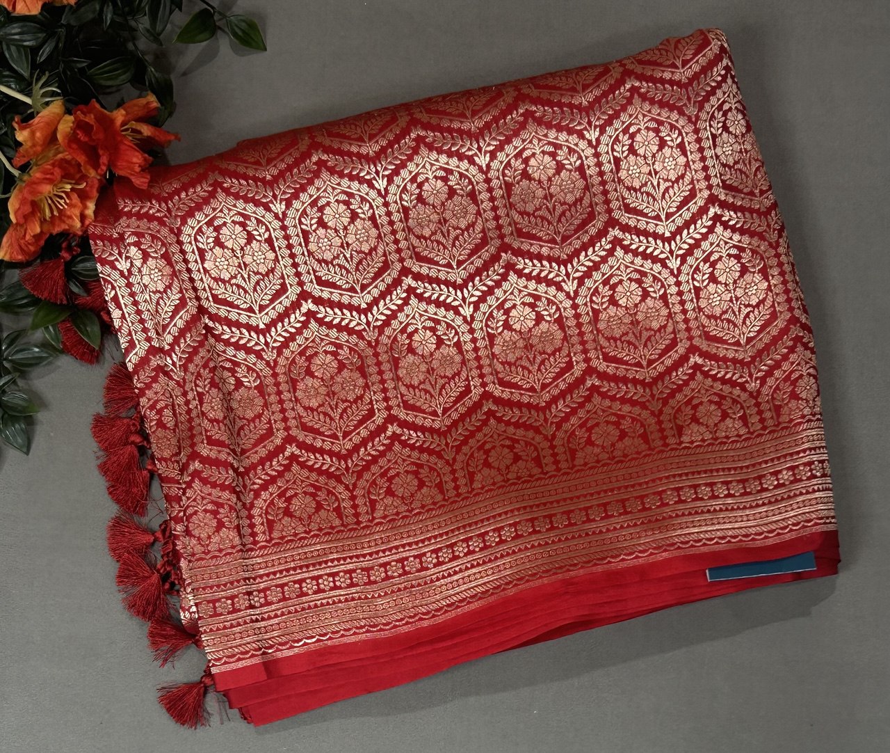 Red brocade pure banaras kathan exclusive silk saree