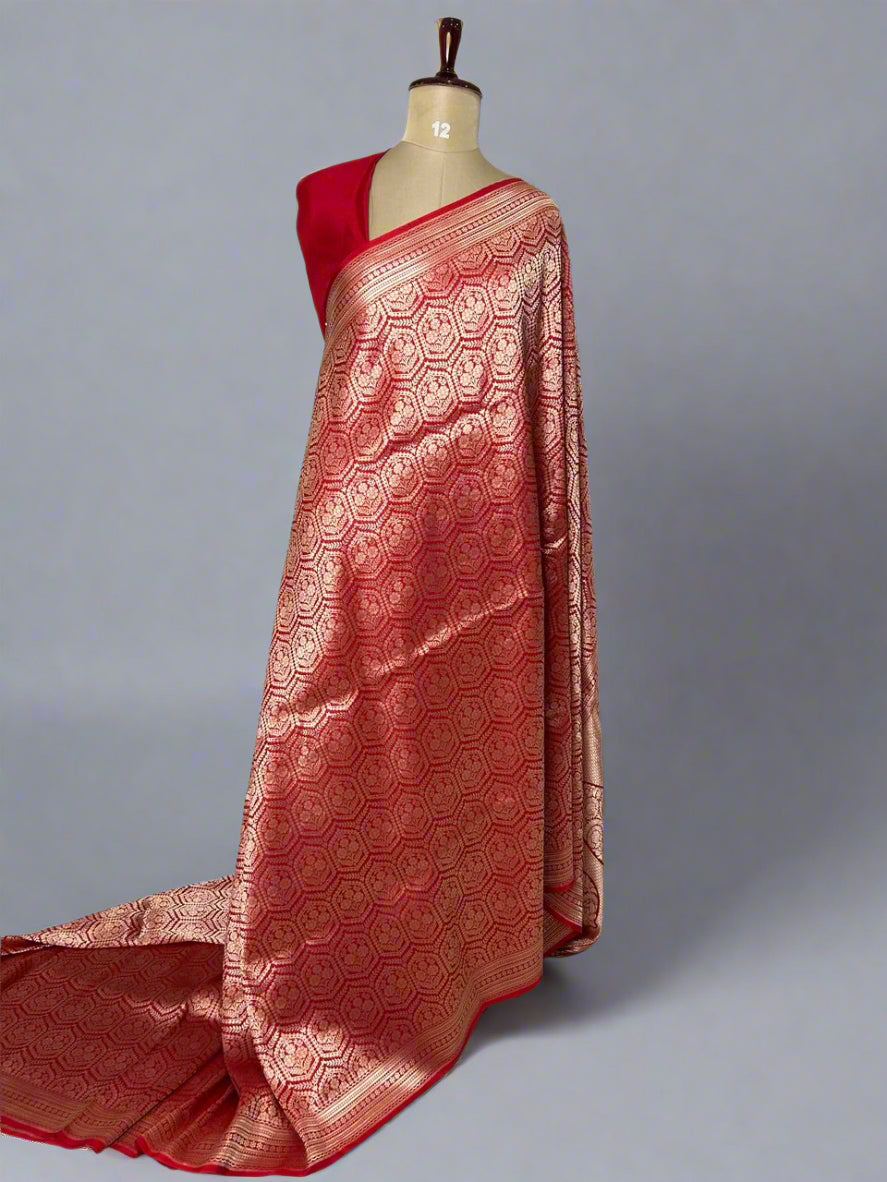 Red brocade pure banaras kathan exclusive silk saree