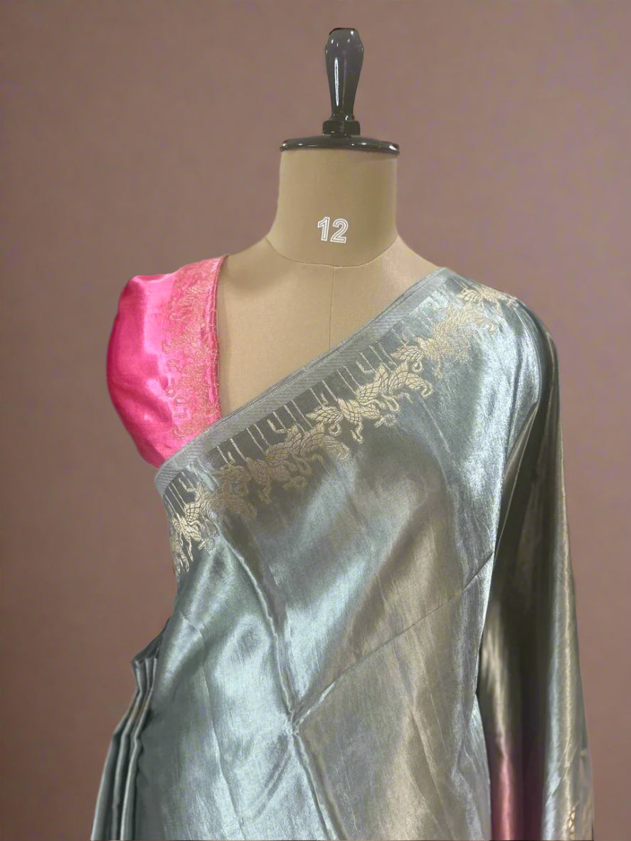 Multicolour satin crepe flamingo border saree