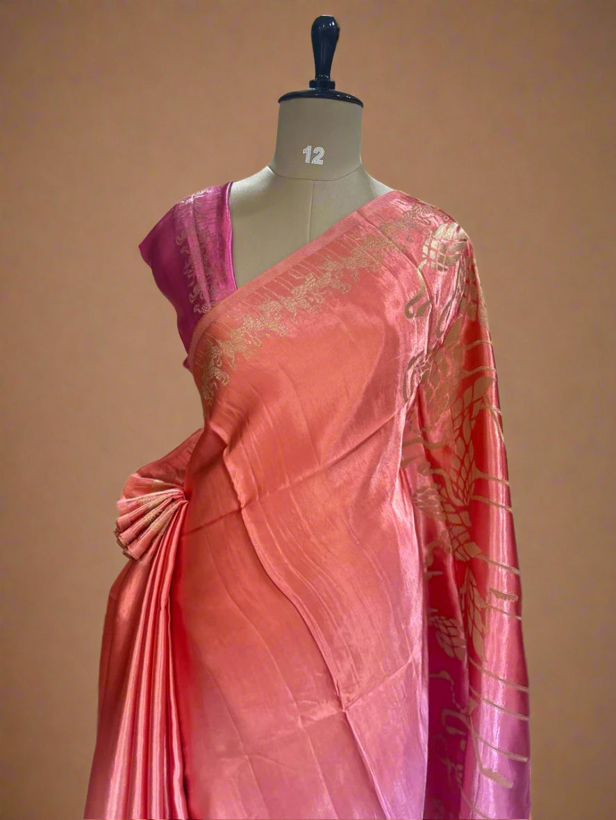 Multicolour satin crepe flamingo border saree