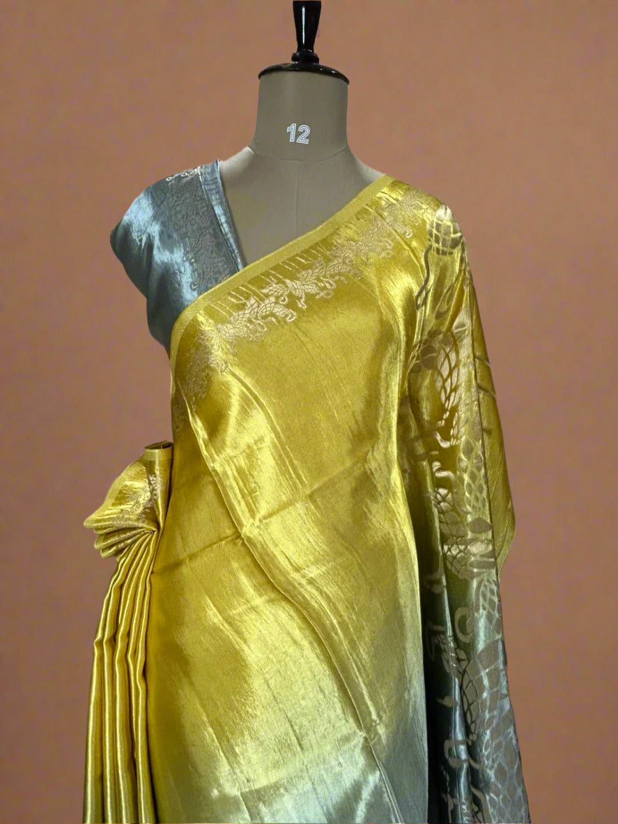 Multicolour satin crepe flamingo border saree