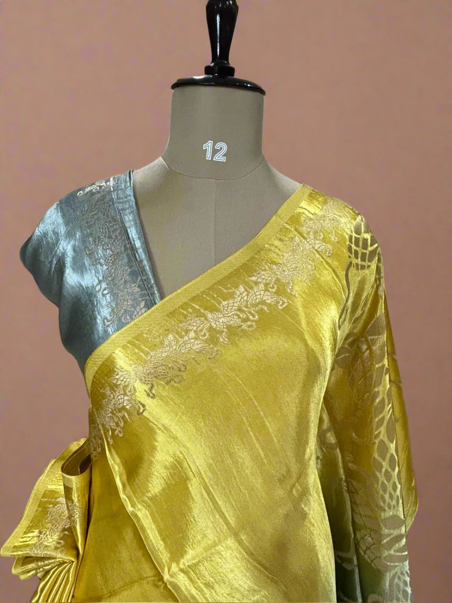 Multicolour satin crepe flamingo border saree