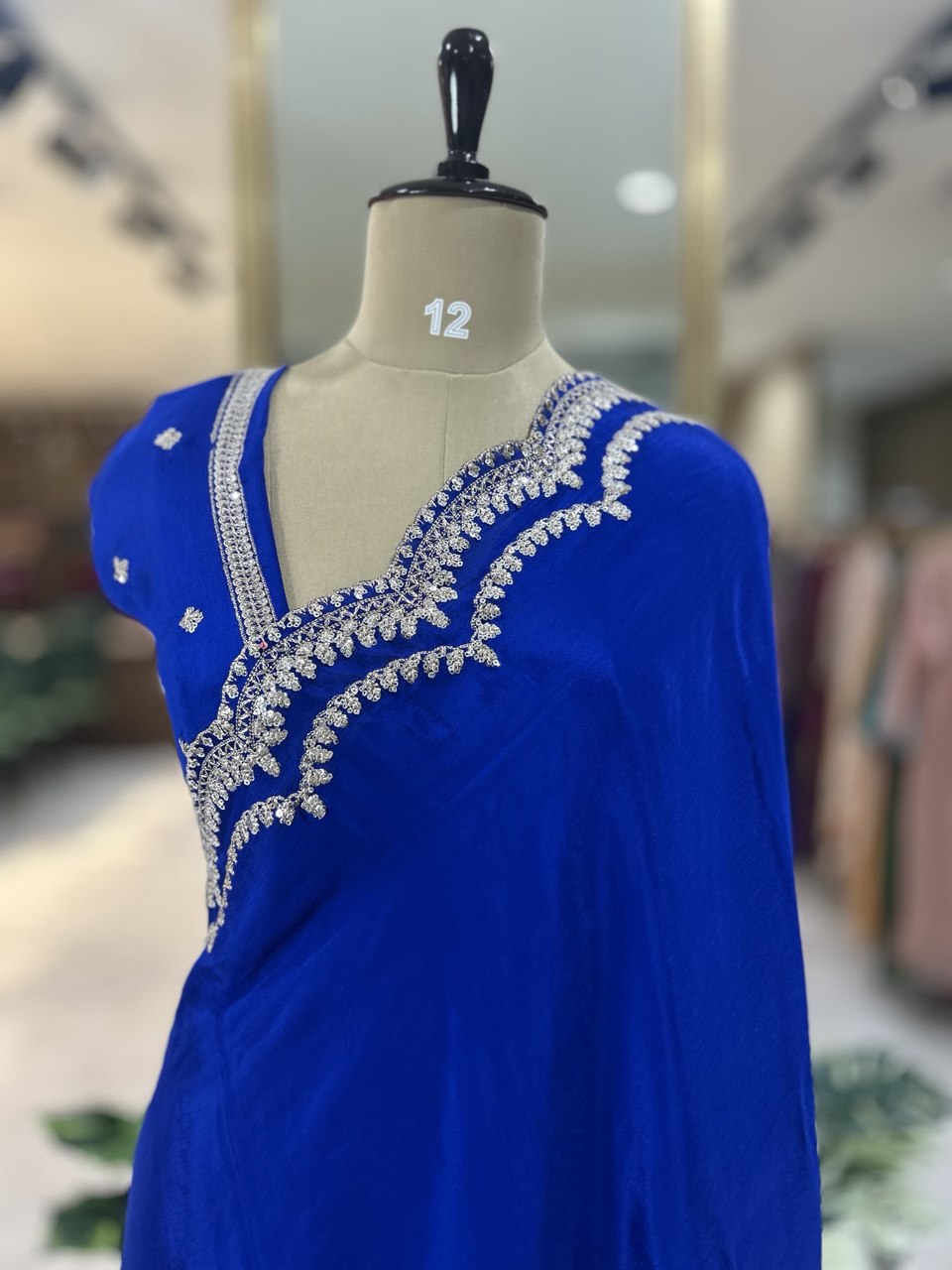 Royal blue scallop border chinon party wear-08 saree